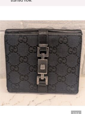 Gucci Black GG Canvas Wallet with Silver Chain-Link Accent
